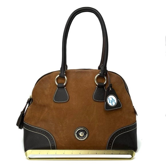 Vintage Dooney & Bourke Medium Domed Satchel Bag Brown Leather Nubuck Zip Top - Picture 7 of 16